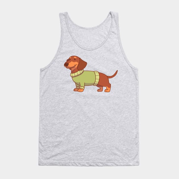 Chocolate & tan dachshund wearing a green sweater Tank Top by Vaigerika